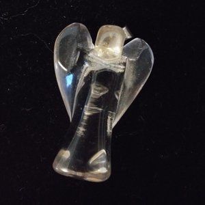 Smoky Quartz Angel Pendant w Silver Coated Chain